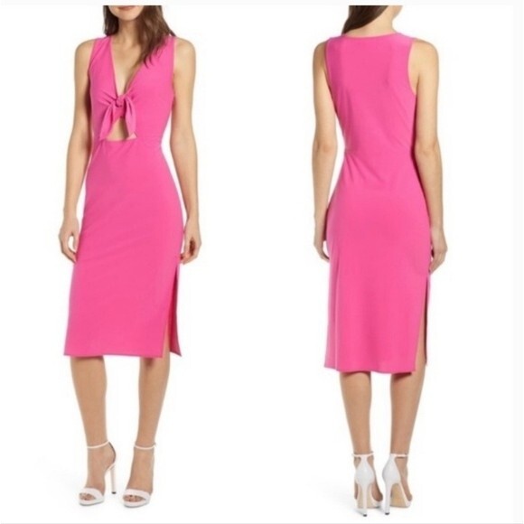 Leith Hot Pink Tie  Barbiecore Front Cutout Midi Plus Dress size 1X - Picture 3 of 13